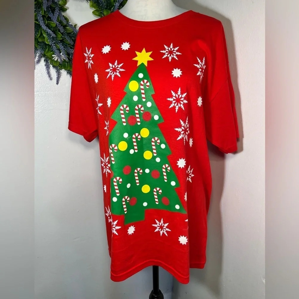 Alstyle apparel activewear, L, holiday Christmas tree graphics,oversized T-shirt